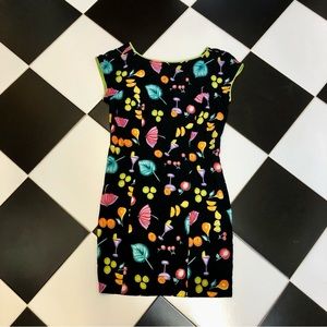 Vintage 90s Fruit Mini Dress Subtle Cocktail Print Bodycon Neon Colors Bright 10